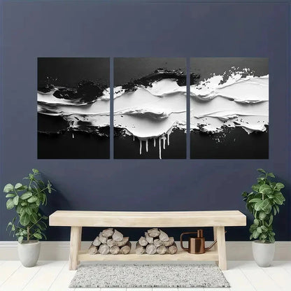 3pcs Minimalist Black and White Abstract Art Metal Print Ready to Hang Art - Bella Home Decor