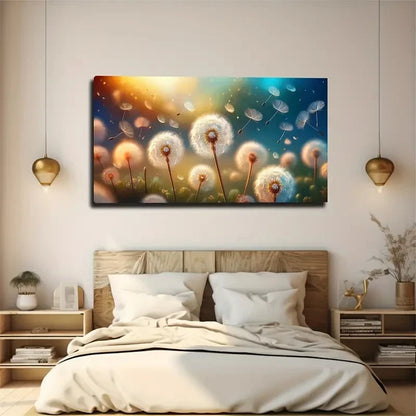 White Dandelions Flying Wall Art Canvas Office Home Room Framed 120x60cm