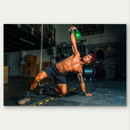 Athletic Man Doing a Kettle bell Get-Up 5mm Plastic Poster Ready to Hang 90x60cm