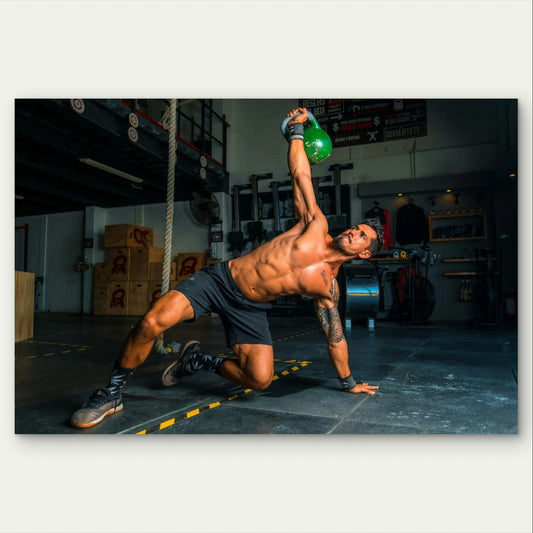 Athletic Man Doing a Kettle bell Get-Up 5mm Plastic Poster Ready to Hang 90x60cm