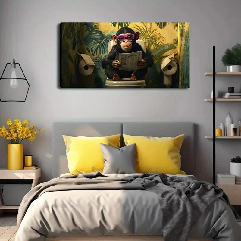 Gorilla with Pink Glasses Décor Wall Art Canvas Office Home Room Framed 120x60cm - Bella Home Decor
