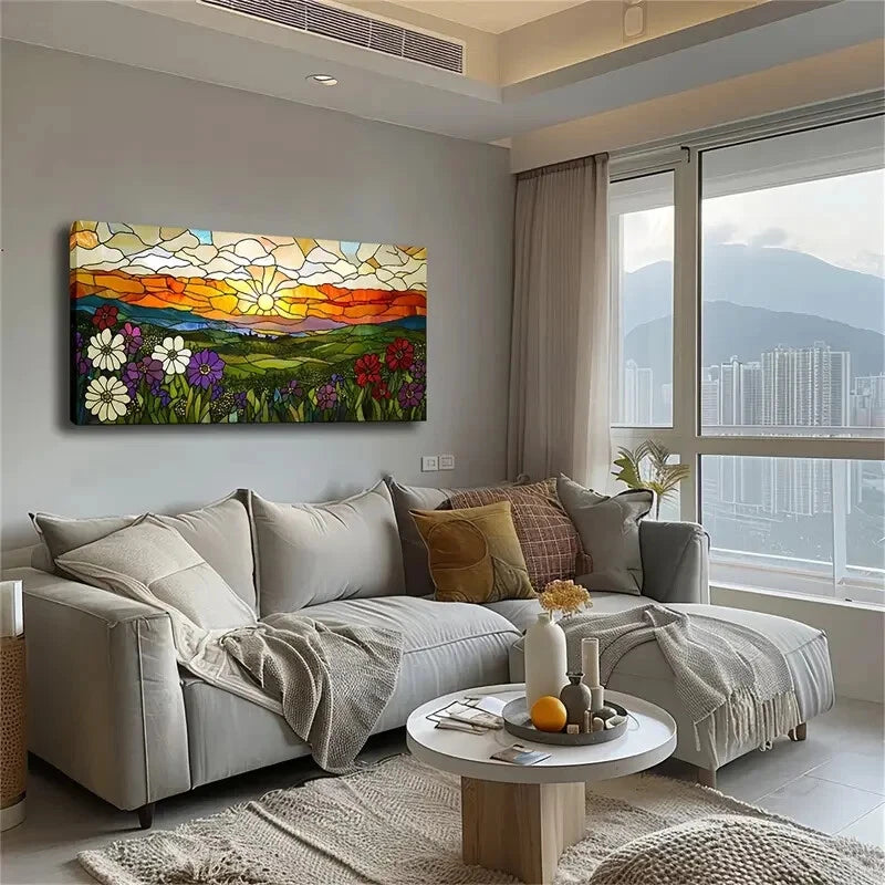 Sun Shining And Green Fields Wall Art Canvas Office Home Room Framed 120x60cm - Bella Home Decor