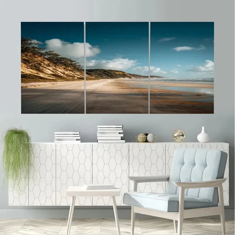 3pcs Fraser Island Beach Road, Australia Wall Art Set Canvas Framed 40x60cm - High Quality Print 100% Australian Made Wall Canvas Ready to Hang - Bella Home Decor