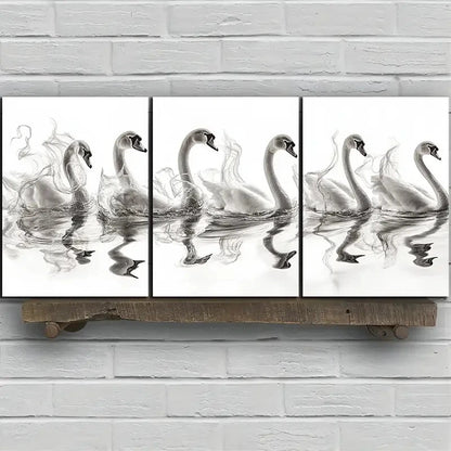3pcs Black and White Birds Swan Metal Print Ready to Hang Art - Bella Home Decor