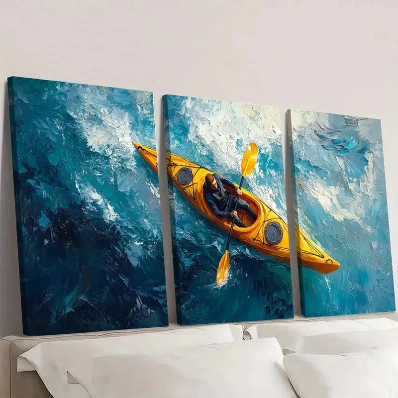 3pcs Ocean Kayak Impressionist Z  Wall Art Set Canvas Framed 40x60cm - High Quality Print 100% Australian Made Wall Canvas Ready to Hang