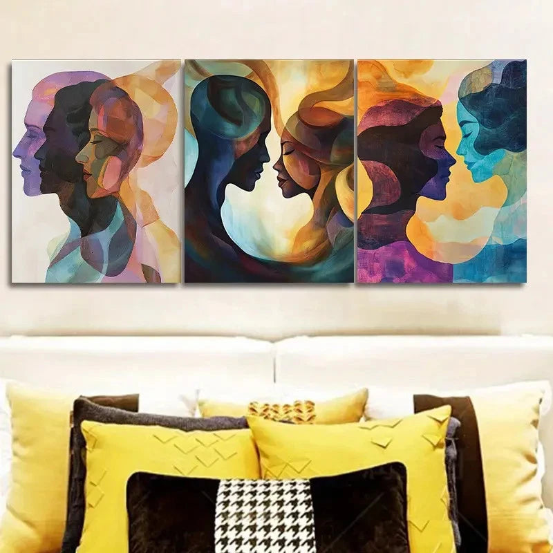 3pcs The Merging Of Diverse Human Souls  Wall Art Set Canvas Framed 60x90cm - High Quality Print 100% Australian Made Wall Canvas Ready to Hang