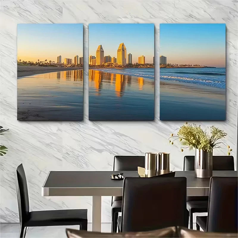 3pcs San Diego California Coastal Cityscape Metal Print Ready to Hang Art