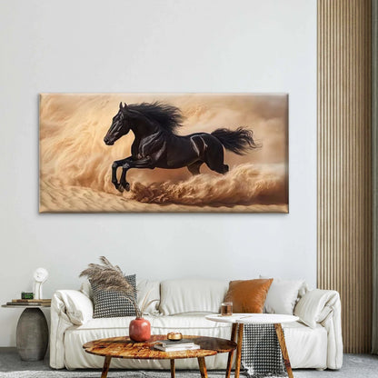 Dark Horse Racing Through Wall Art Canvas Office Home Room Framed 120x60cm - Bella Home Decor