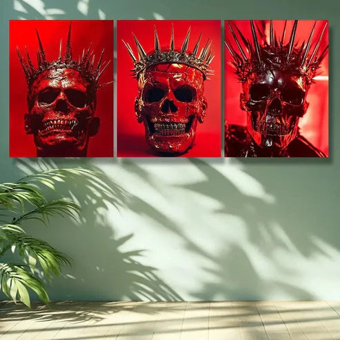 3pcs Gothic Crown Design, Skeleton Punk Wall Art Set Canvas Unframed - High Quality Print 100% Australian Made Wall Canvas - Bella Home Decor