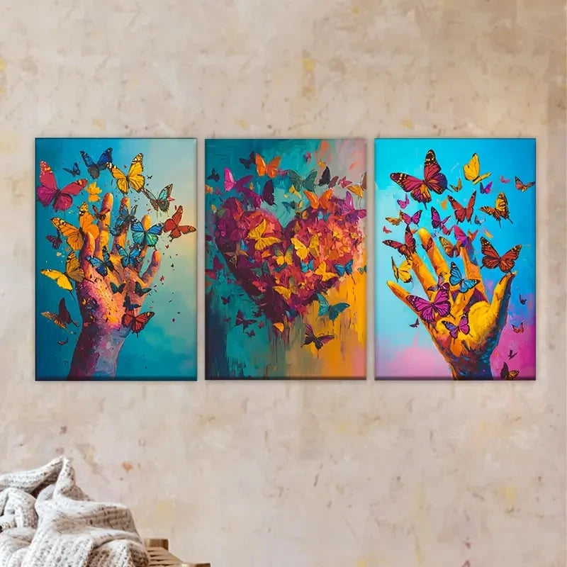 3pcs a painting of butterflies flying Wall Art Set Canvas Framed 40x60cm - High Quality Print 100% Australian Made Wall Canvas Ready to Hang - Bella Home Decor