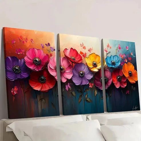 3pcs Abstract Flower Art Vivid Flower Wall Art Canvas Unframed - High Quality Print 100% Australian Made Wall Canvas - Bella Home Decor
