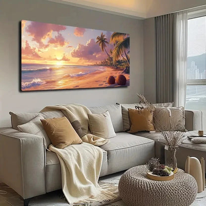 Tropical Sunset Beach Scene Wall Art canvas office home room framed 120x60cm