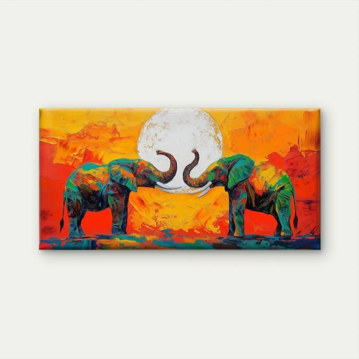 Abstract Elephant & Moon Wall Art Canvas Office Home Room Framed 120x60cm