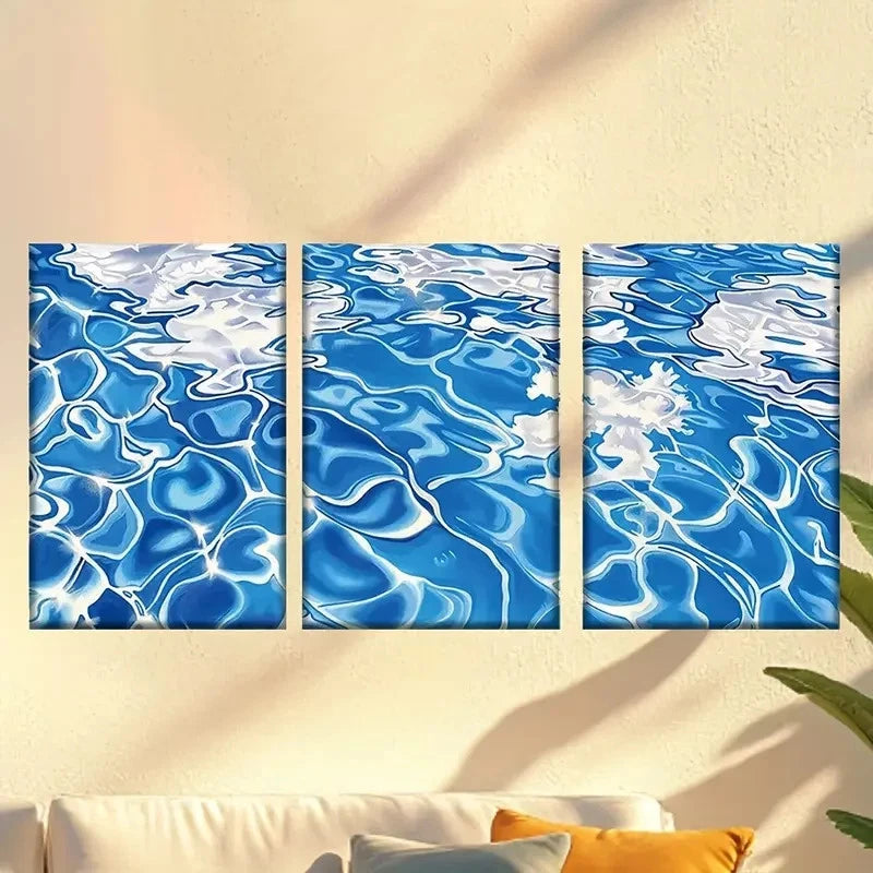 3pcs Sparkling Blue Pool with White Flowers Wall Art Set Canvas Framed 40x60cm - High Quality Print 100% Australian Made Wall Canvas Ready to Hang