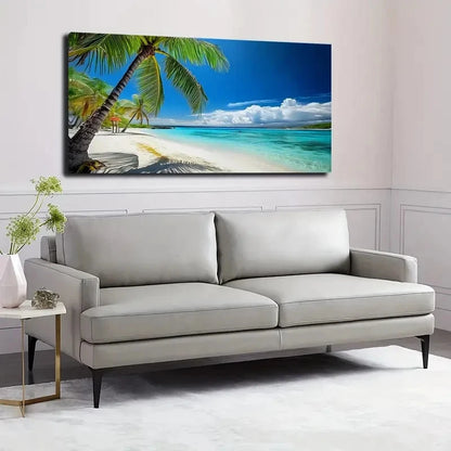 Vibrant Blue Ocean & Palm Wall Art canvas office home room framed 120x60cm