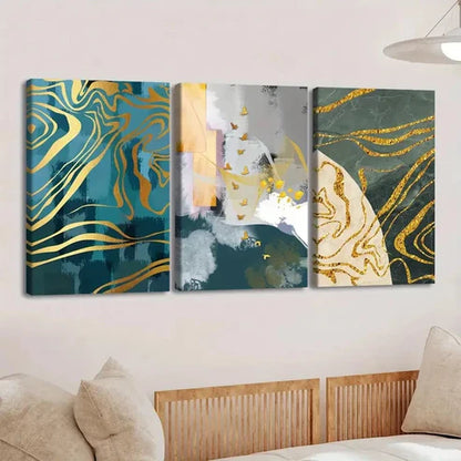 3pcs Modern Nordic Style Abstract Geometry Gold Wall Art Set Canvas Unframed - High Quality Print 100% Australian Made Wall Canvas