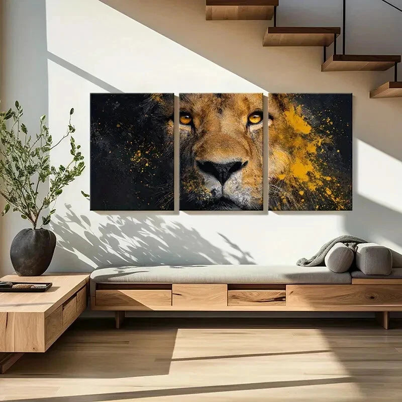 3pcs Lion Artwork Abstract Design Bold Colors Metal Print Ready to Hang Art - Bella Home Decor