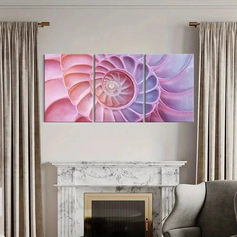 3pcs Nautilus Shell Pastel Spiral Designs Metal Print Ready to Hang Art - Bella Home Decor