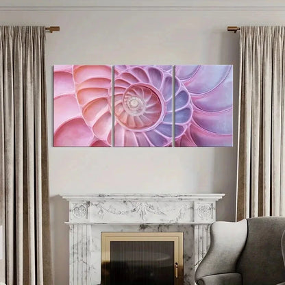 3pcs Nautilus Shell Pastel Spiral Designs Metal Print Ready to Hang Art - Bella Home Decor