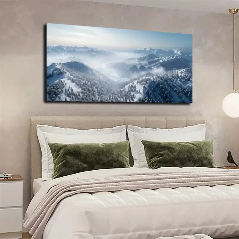 Mountains And Snow Capped Wall Art canvas office home room framed 120x60cm - Bella Home Decor