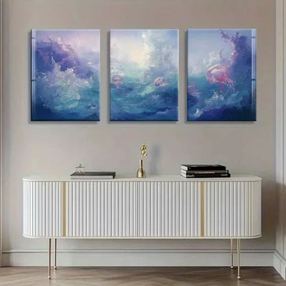 3pcs Underwater Jellyfish Vibrant Ocean Perfect Wall Art Canvas Unframed – High Quality Print 100% Australian Made Wall Canvas