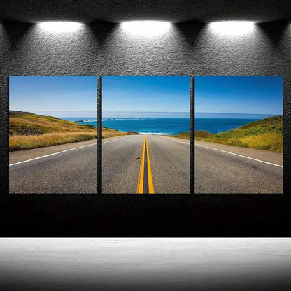 3pcs Coastal Highway Modern Landscape Metal Print Ready to Hang Art - Bella Home Decor