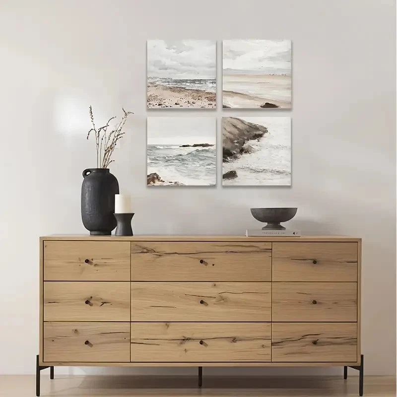 4pcs Coastal Prints, Beach Wall Art, Beach PrintWall Art Canvas Framed