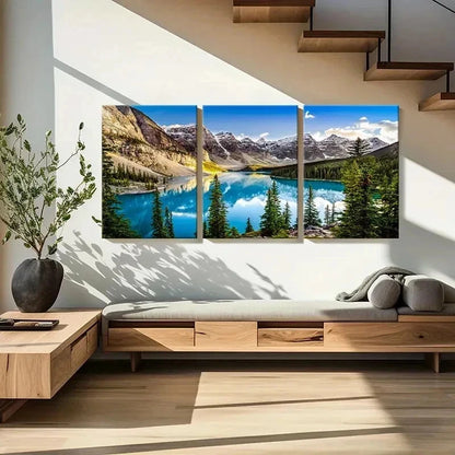 3pcs Mountains Calm Lakes and Trees Wall Art Set Canvas Framed 60x90cm - High Quality Print 100% Australian Made Wall Canvas Ready to Hang