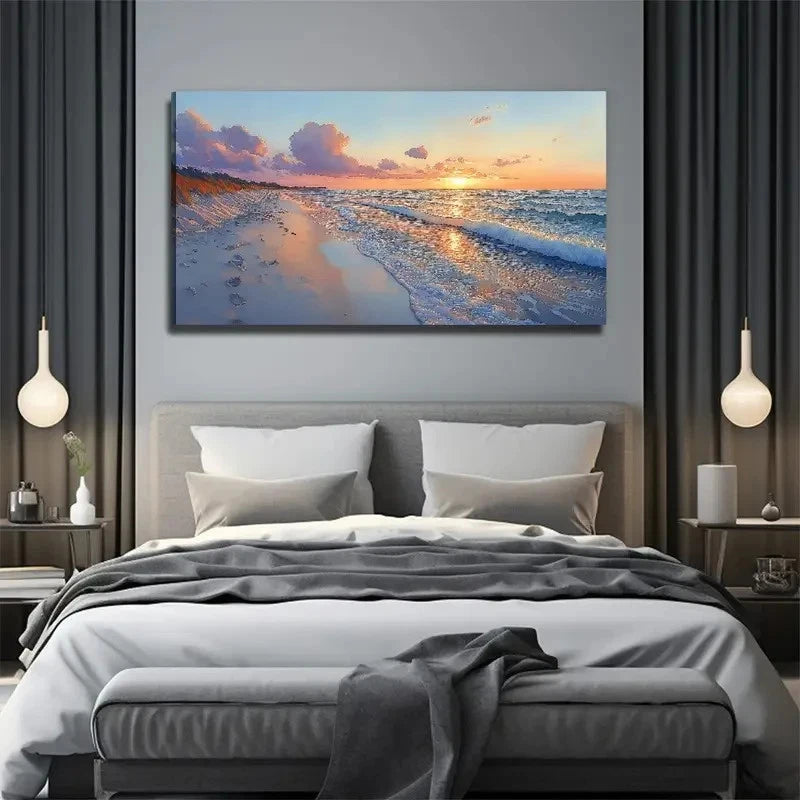 Sunrise Over The Sea Bohemian Wall Art Canvas Office Home Room Framed 120x60cm