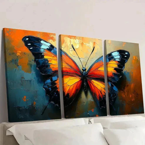 3pcs Vibrant Abstract Butterfly YU Wall Art Set Canvas Unframed - High Quality Print 100% Australian Made Wall Canvas