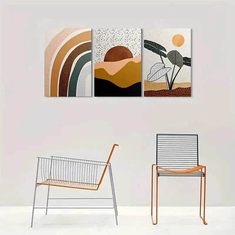 3pcs Abstract Geometric Patterns Metal Print Ready to Hang Art - Bella Home Decor