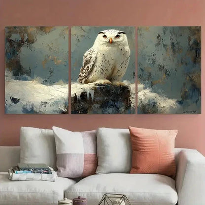 3pcs White Owl Bird Impasto Design  Wall Art Set Canvas Unframed - High Quality Print 100% Australian Made Wall Canvas