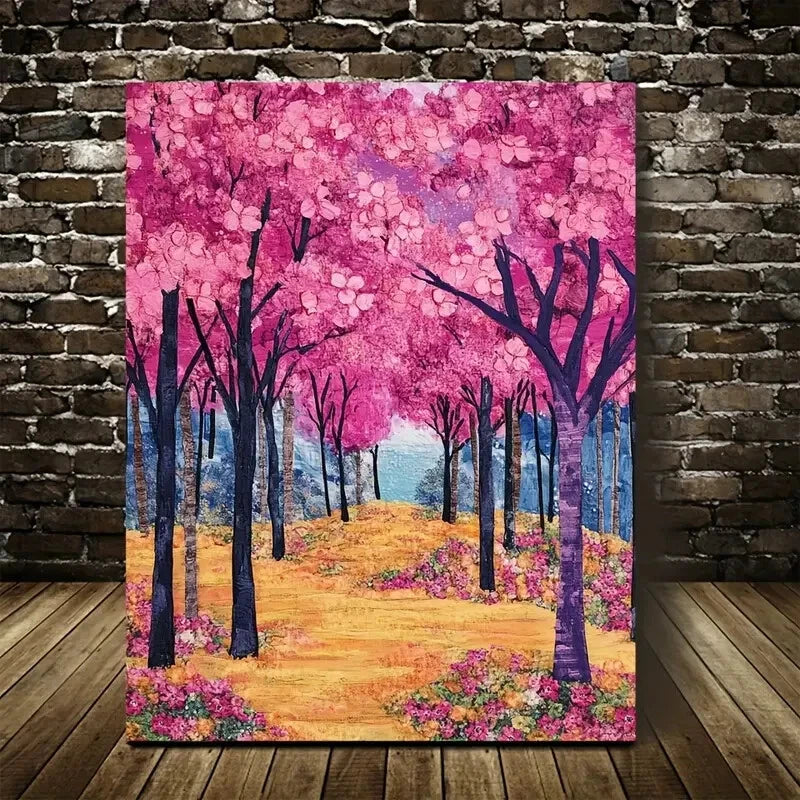 Beautiful Peach Tree Forest Colorful Floral Painting 40x60cm Metal Print Ready to Hang - Bella Home Decor