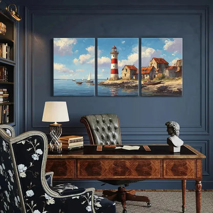3pcs Lighthouse Coastal Scene Nautical Art Metal Print Ready to Hang Art - Bella Home Decor