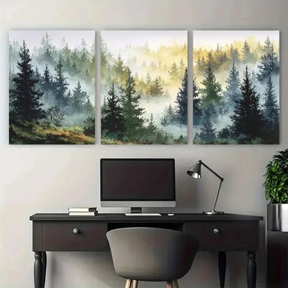 3pcs Foggy Morning Forest Giclée Perfect Wall Art Set Canvas Framed 60x90cm - High Quality Print 100% Australian Made Wall Canvas Ready to Hang