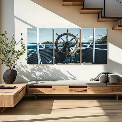 3pcs Nautical Rudder Ship Portrait Wall Art Set Canvas Framed 60x90cm - High Quality Print 100% Australian Made Wall Canvas Ready to Hang