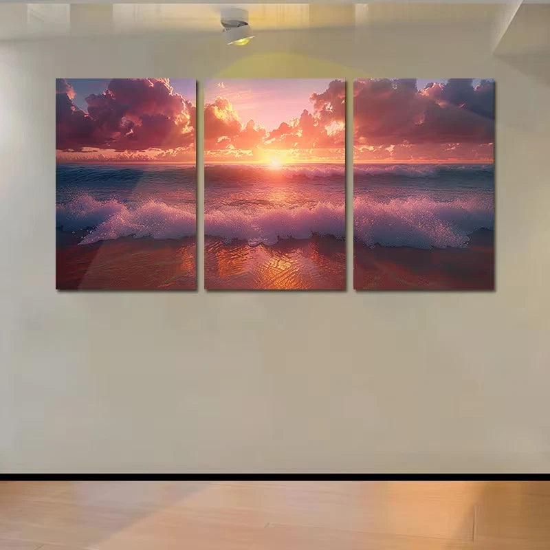 3pcs vibrant Beach Sunset Wall Art Set Canvas Framed 60x90cm - High Quality Print 100% Australian Made Wall Canvas Ready to Hang