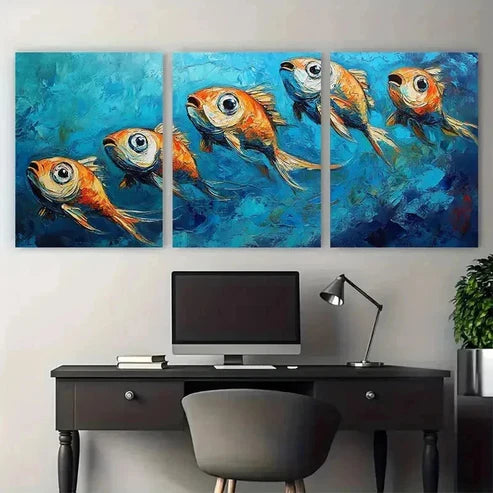 3pcs Abstract Blue Sea Boho Textured Perfect Wall Art Set Canvas Unframed - High Quality Print 100% Australian Made Wall Canvas - Bella Home Decor