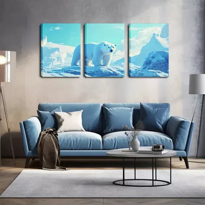 3pcs Polar Bear Above Glacier Wall Art Canvas Unframed - High Quality Print 100% Australian Made Wall Canvas