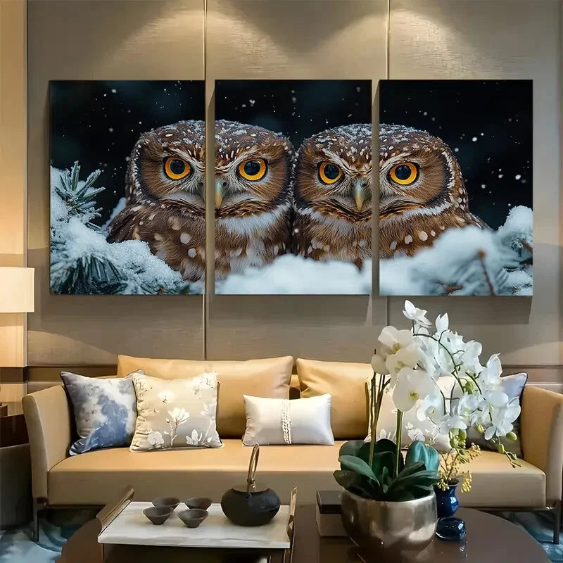 3pcs Adorable Owl Intense Gaze Bird of Prey Metal Print Ready to Hang Art