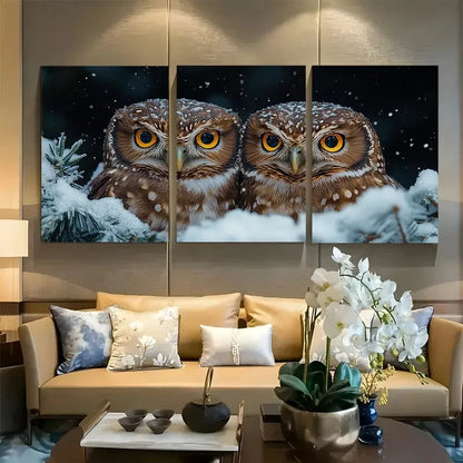 3pcs Adorable Owl Intense Gaze Bird of Prey Metal Print Ready to Hang Art