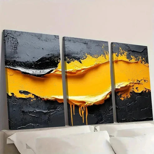 3pcs Abstract Yellow & Black IUM Wall Art Set Canvas Unframed - High Quality Print 100% Australian Made Wall Canvas