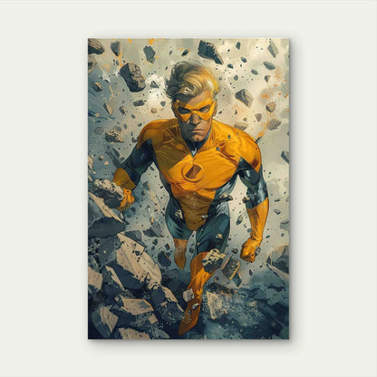 Cartoon Superhero Illustration 60x90cm Metal Print Ready to Hang