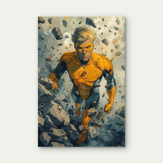 Cartoon Superhero Illustration 60x90cm Metal Print Ready to Hang