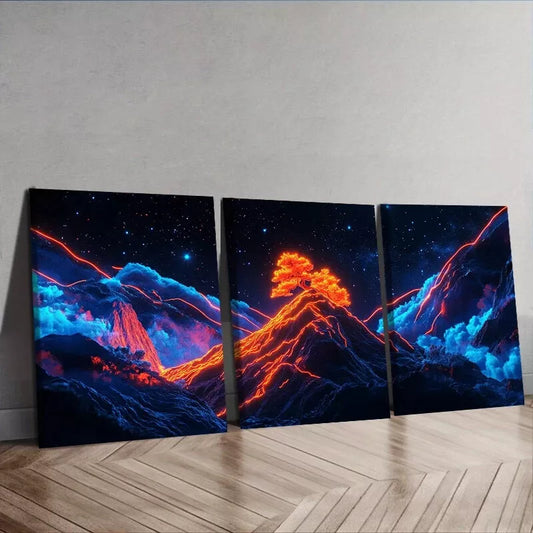 3pcs Starry Sky Design Mountains Dark Background Wall Art Set Canvas Framed 50x70cm - High Quality Print 100% Australian Made Wall Canvas Ready to Hang