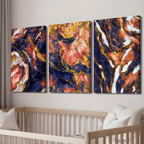 3pcs Modern Luxury Abstract Blue & Red Marble Wall Art Set Canvas Unframed - High Quality Print 100% Australian Made Wall Canvas