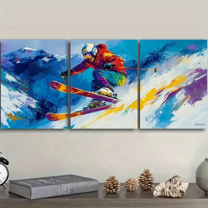 3pcs Paintings Featuring a Skier Wall Art Set Canvas Unframed - High Quality Print 100% Australian Made Wall Canvas