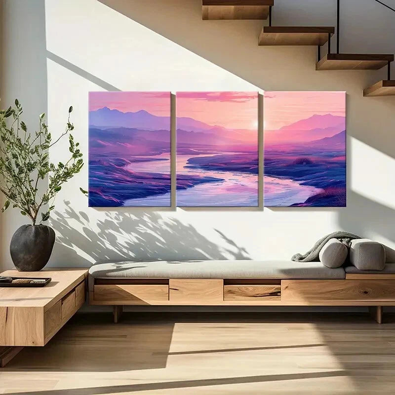 3pcs Sunset Landscape Mountain View River Metal Print Ready to Hang Art - Bella Home Decor