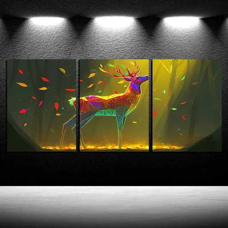 3pcs Modern Geometric Deer Vibrant Colors Design Metal Print Ready to Hang Art - Bella Home Decor