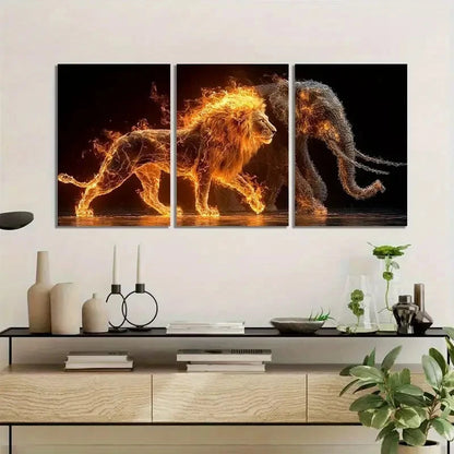 3pcs Blazing Fierce Animals with Celestial Glow Metal Print Ready to Hang Art - Bella Home Decor